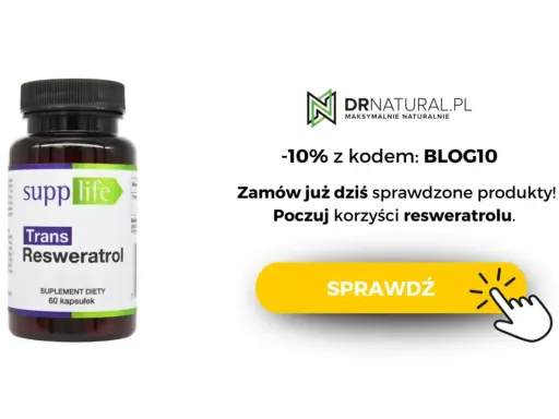 Butelka suplementu diety "Trans Resweratrol" marki Supp Life.