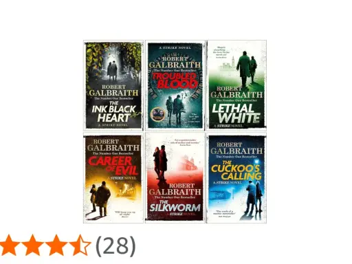 I copertine dei cormoran strike libri in ordine cronologico: The Ink Black Heart, Troubled Blood, Lethal White, Career of Evil, The Silkworm, The Cuckoo's Calling.