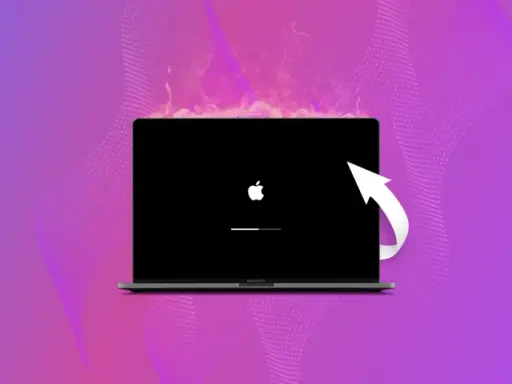 MacBook z jabłuszkiem i paskiem postępu, symbolizujący proces, jak zresetować Maca do ustawień fabrycznych.