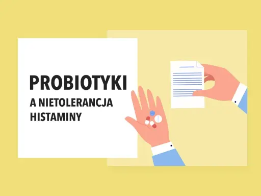 Probiotyki przy nietolerancji histaminy. Dłoń trzyma tabletki, druga podaje dokument.