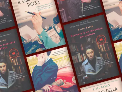 Copertine di libri di Alice Basso, tra cui "Il grido della rosa" e "Scrivere è un mestiere pericoloso".