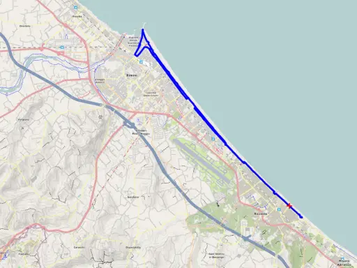 Mappa della pista ciclabile di Riccione, che segue la costa adriatica da Rimini fino a Misano.