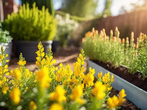 Des genêts jaunes éclatants en pleine floraison, leur taille parfaite pour un jardin ensoleillé.