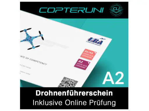 Drohnenführerschein A2 mit Online-Prüfung. Zertifikat für Drohnenpiloten, ausgestellt vom Luftfahrt-Bundesamt.