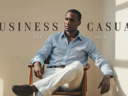 Uomo con camicia azzurra e pantaloni chiari, un look business casual impeccabile.