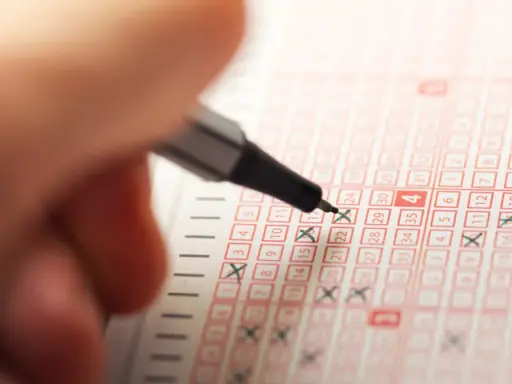Ręka zaznacza liczby na kuponie lotto. Czy to będą szczęśliwe liczby dla byka w lotto?