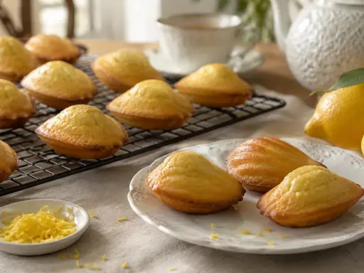 Douceurs dorées : des biscuits madeleine citron, parfaits avec une tasse de thé.
