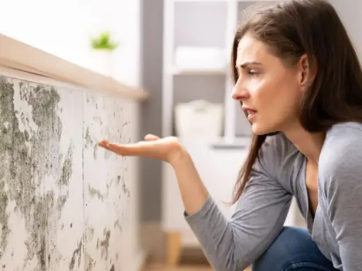Donna preoccupata osserva muffa su muro, cercando soluzioni su come eliminare umidità in casa.