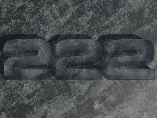 Trzy przezroczyste cyfry 2, ułożone obok siebie na kamiennym tle. Liczba 222 ma głębokie znaczenie.