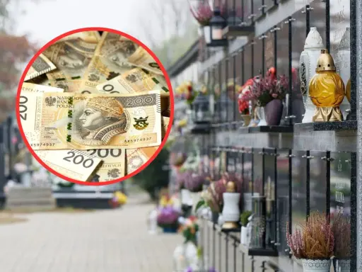 Pieniądze na nagrobkach, symbolizujące koszty pogrzebu, od kiedy wzrośnie zasiłek pogrzebowy.