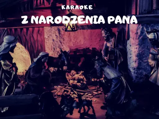Szopka z narodzenia pana, z napisem KAREOKE.