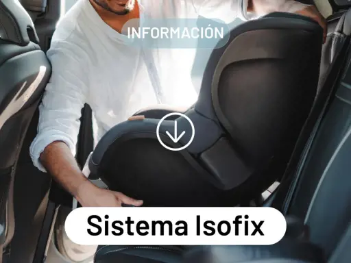 Hombre instalando silla infantil en coche. Aprende qué es el sistema Isofix activa o pasiva para mayor seguridad.