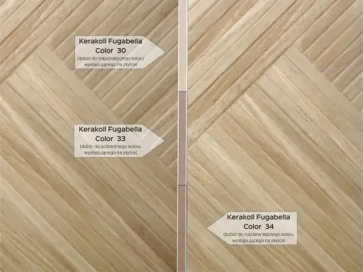 Jak dobrać fugę do płytek? Przykłady fug Kerakoll Fugabella: Color 30 (do najjaśniejszego koloru), Color 33 (do pośredniego), Color 34 (do najciemniejszego).