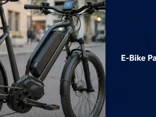 Części do rowerów elektrycznych: czarny rower z widocznym akumulatorem, silnikiem i wyświetlaczem.