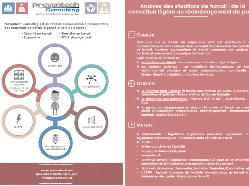 Schéma illustrant une analyse ergonomique d'un poste de travail, centrée sur l'individu et ses interactions avec l'environnement, l'organisation et le management.