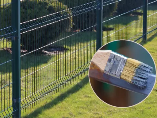 Pędzel z farbą gotowy do pracy. Dowiedz się, jak malować siatkę ogrodzeniową, by wyglądała jak nowa.