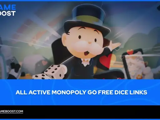 Pan Monopoly z kostkami i sercami, oferujący kody Monopoly Go.
