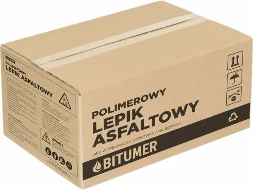 Karton z polimerowym lepikiem asfaltowym. To lepik inaczej, bez wypełniaczy, stosowany na gorąco.