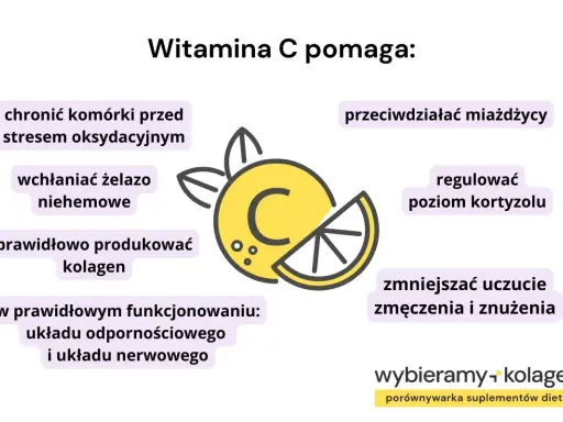 Jak działa witamina C: chroni komórki, wspiera odporność, reguluje kortyzol, zmniejsza zmęczenie.