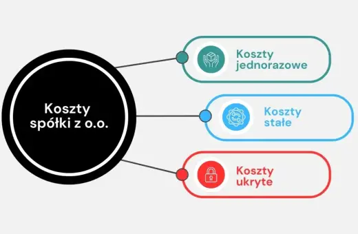Diagram przedstawia koszty spółki z o.o.: jednorazowe, stałe i ukryte.
