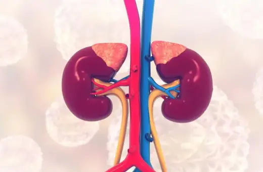 Anatomical illustration of healthy kidneys with blood vessels. Wodonercze to poważny stan, który może dotknąć te narządy.