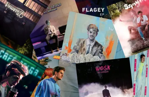 Kolaż okładek albumów Taco Hemingwaya: "Cafe Belga", "O dzieło", "Jarmark", "Wosk", "Szprycer", "Flagley EP".