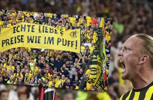 Emocje na meczu Union Berlin – Borussia. Kibice BVB z transparentem "Prawdziwa miłość, ceny jak w burdelu!".