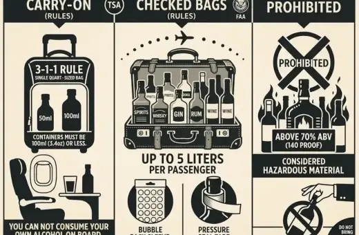 Czy można przewozić alkohol w bagażu rejestrowanym? Tak, do 5 litrów na pasażera, w oryginalnych opakowaniach, zabezpieczonych taśmą.
