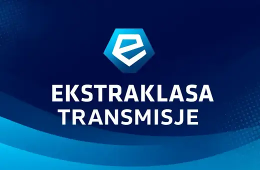 Logo Ekstraklasa z napisem "TRANSMISJE". Sprawdź ekstraklasa tv cennik, by oglądać mecze.