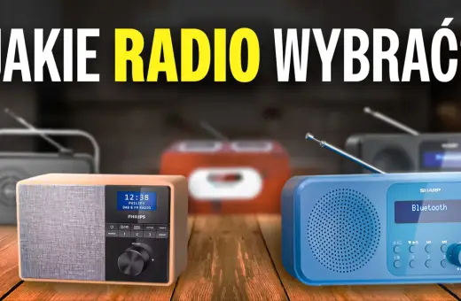 Różne stacje radiowe, od klasycznych po nowoczesne, stoją na drewnianym blacie. Wybierz swoje idealne radio!