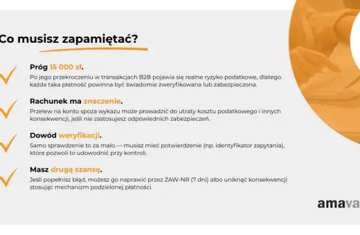 Co musisz zapamiętać? Próg 15 000 zł. Rachunek ma znaczenie. Dowód weryfikacji. Masz drugą szansę. Zastosuj białą listę, by uniknąć konsekwencji.