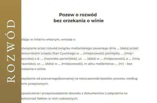 Pozew o rozwód bez orzekania o winie. Dokument przedstawia kolejne kroki w procesie rozwodowym.