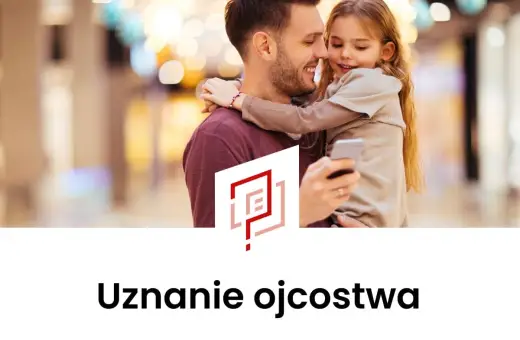Ojciec z córką, która obejmuje go, patrzą na telefon. To obraz radości i miłości, symbolizujący uznanie ojcostwa przed porodem.