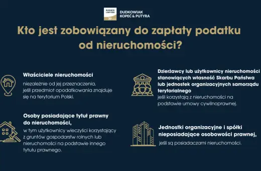 Kto płaci podatek od nieruchomości? Właściciele, dzierżawcy, użytkownicy, posiadacze tytułu prawnego, jednostki organizacyjne i spółki nieposiadające osobowości prawnej.