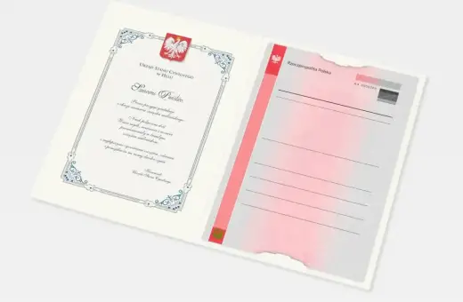 Dokument Urzędu Stanu Cywilnego z gratulacjami z okazji zawarcia związku małżeńskiego. Potwierdza stan cywilny kobiety.