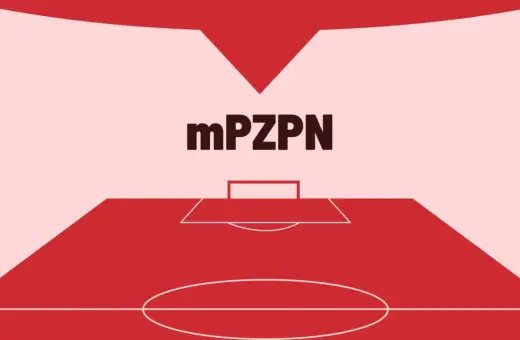 Grafika z mPZPN i boiskiem piłkarskim, symbolizująca licencje trenerskie PZPN.
