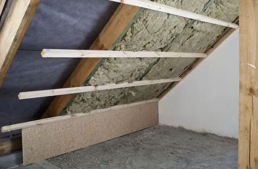 Drewniana konstrukcja i wełna mineralna na poddaszu, przygotowania do adaptacji poddasza.