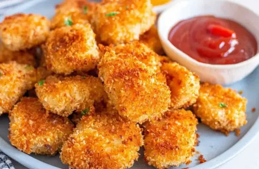 Chrupiące nuggetsy z airfryer, idealne do maczania w keczupie.