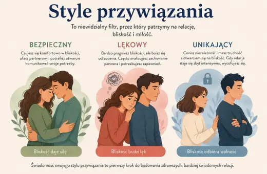 Lękowy styl przywiązania objawy: pragnienie bliskości, ale strach przed odrzuceniem i potrzeba zapewnień. Ilustracja pokazuje parę zmartwionych ludzi.
