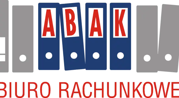 Logo biura rachunkowego z literami ABAK na segregatorach i napisem "BIURO RACHUNKOWE".