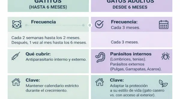 Guía para saber como desparasitar a un gato: frecuencia y tipos de parásitos según edad.