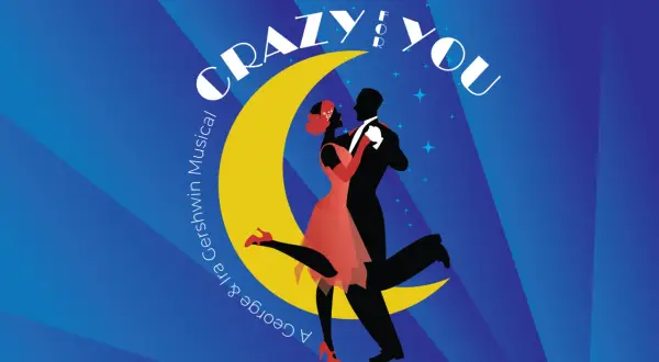 Para tańcząca na tle księżyca i gwiazd, z napisem "Crazy For You".