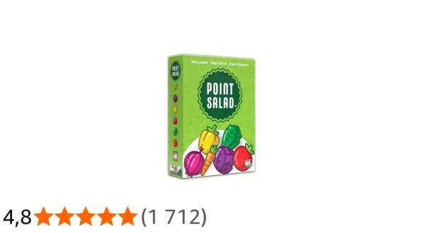 Pudełko gry karcianej Point Salad z kolorowymi warzywami. Gracze zbierają punkty, tworząc idealną sałatkę.