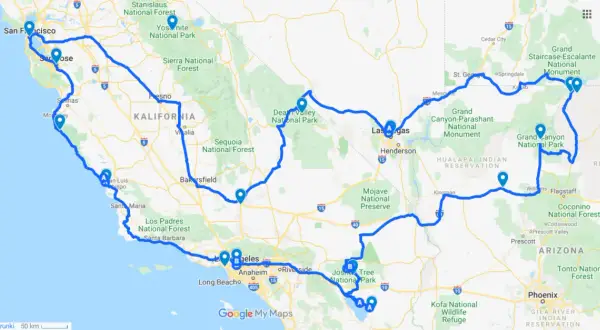 Trasa podróży po zachodnim wybrzeżu USA: San Francisco, Yosemite, Dolina Śmierci, Las Vegas, Wielki Kanion.