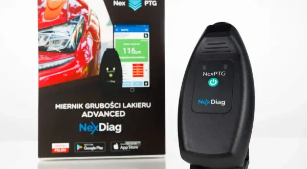 Miernik grubości lakieru NexDiag pokazuje 116µm. Idealny do precyzyjnych pomiarów, nawet do 400 mikronów.