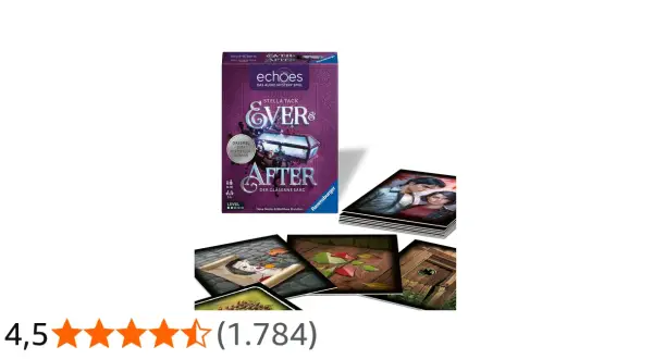 Das "Echoes: Ever After - Der gläserne Sarg" Spiel, ein spannendes Mord auf Ex Spiel, mit Spielbox und illustrierten Karten.