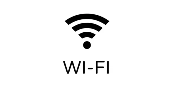 Ikona Wi-Fi z tekstem "WI-FI". Sygnał sieci bezprzewodowej, prawdopodobnie w standardzie 802.11n, gotowy do połączenia.