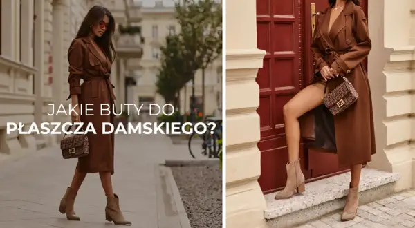 Elegancka kobieta w brązowym płaszczu i botkach. Jakie buty do płaszcza damskiego? Stylowa propozycja na jesień.