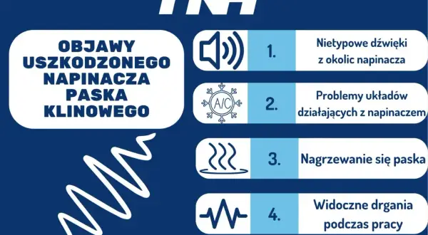 Objawy uszkodzonego napinacza paska klinowego: nietypowe dźwięki, problemy z układami, nagrzewanie się paska, drgania. Czas na wymianę!
