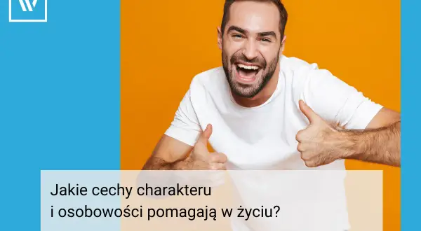 Uśmiechnięty mężczyzna pokazuje kciuki w górę, symbolizując dobre cechy charakteru i sukces.